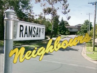 Ramsay Street sign and Neighbours logo